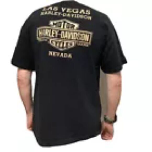 HARLEY DAVIDSON Las Vegas Nevada Black with Skulls Halloween Gold Tshirt Mens XL - Picture 1 of 15